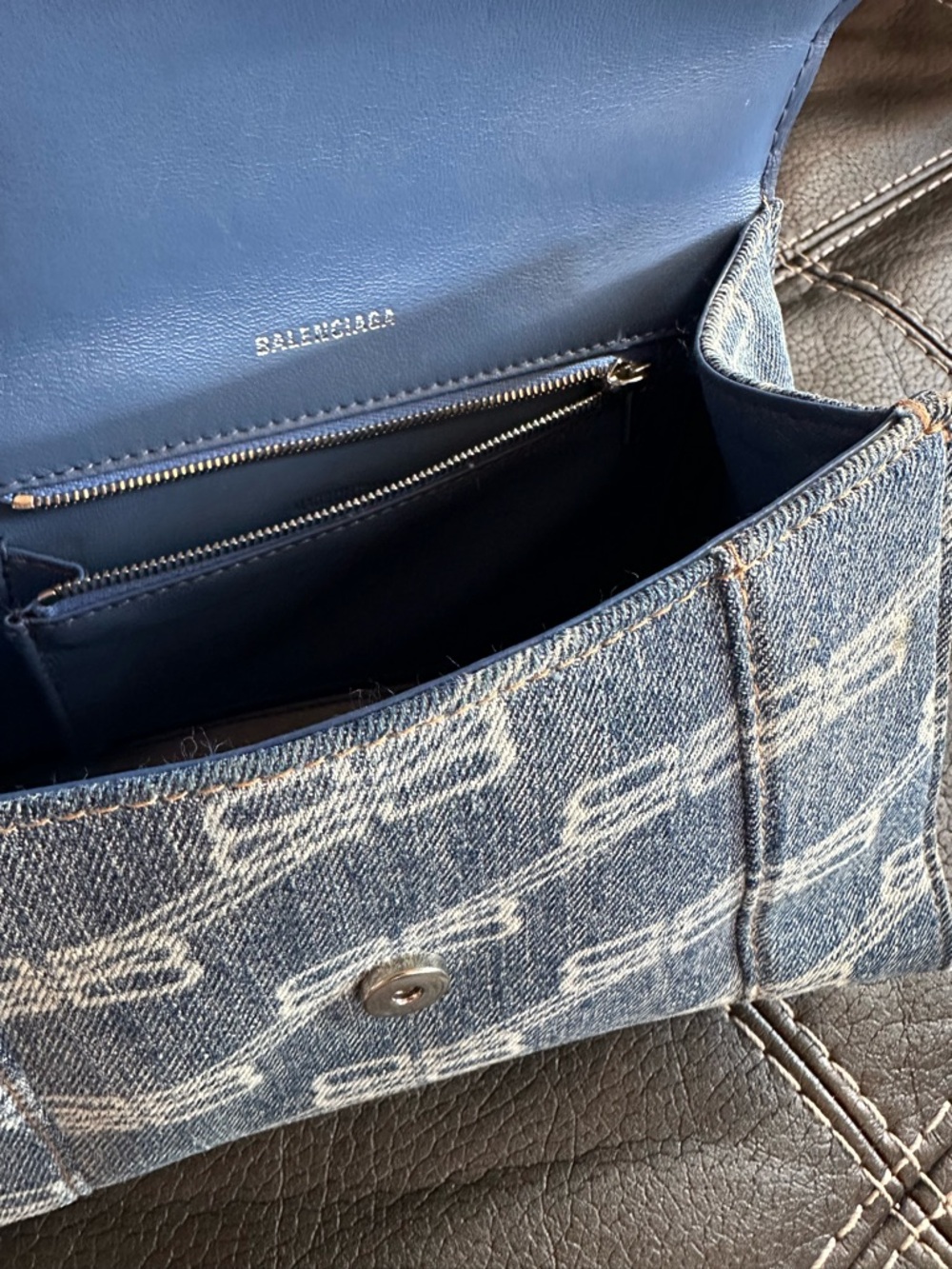 Balenciaga Denim Hourglass Top-Handle Bag in Blue - Picture 5 of 14